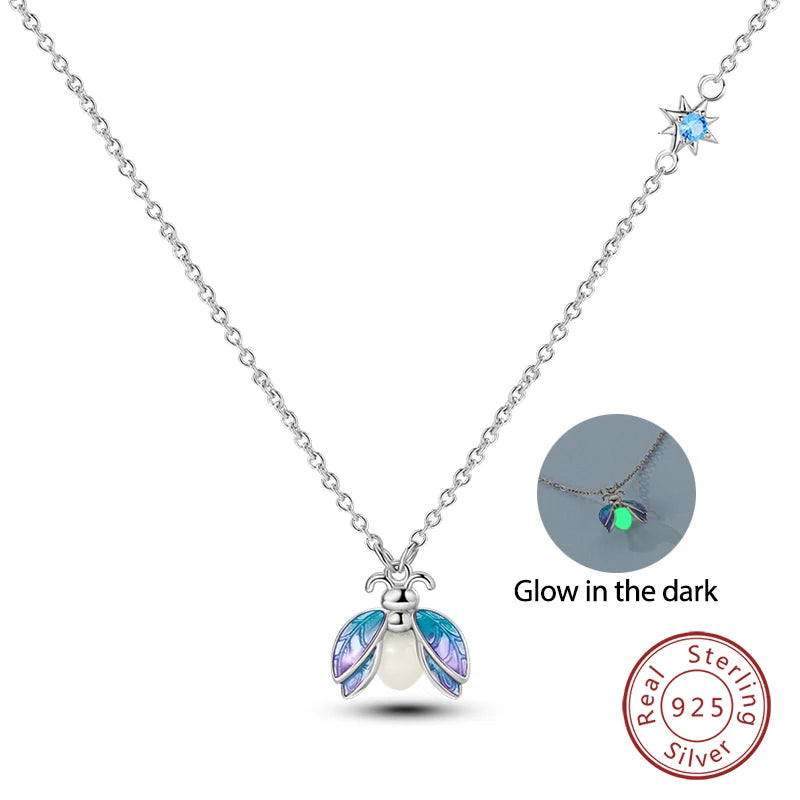 Magical Firefly Sterling Silver Necklace with Glow-in-the-Dark Enamel - Pendant Necklaces