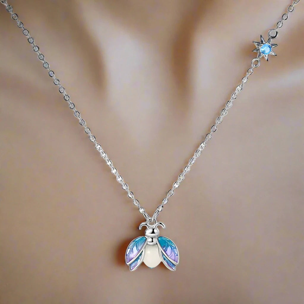 Magical Firefly Sterling Silver Necklace with Glow-in-the-Dark Enamel - Pendant Necklaces