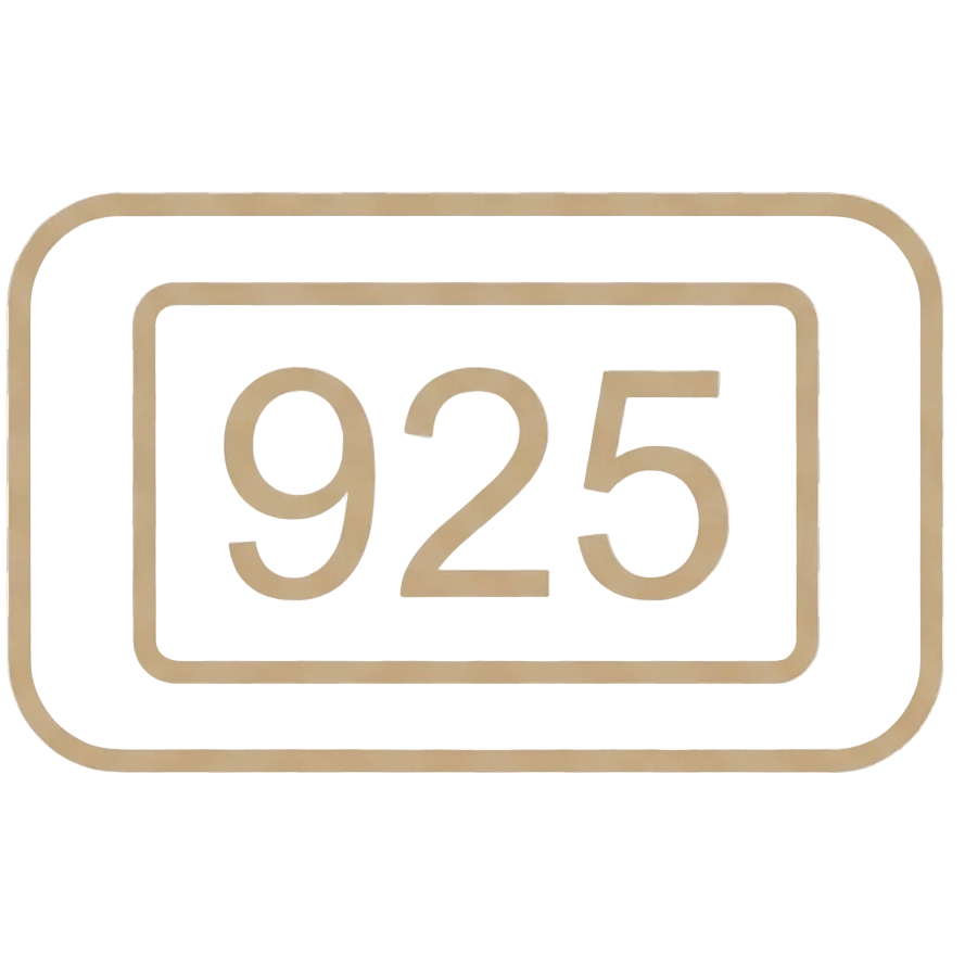 Rectangular plate with the number '925' in gold on a white background