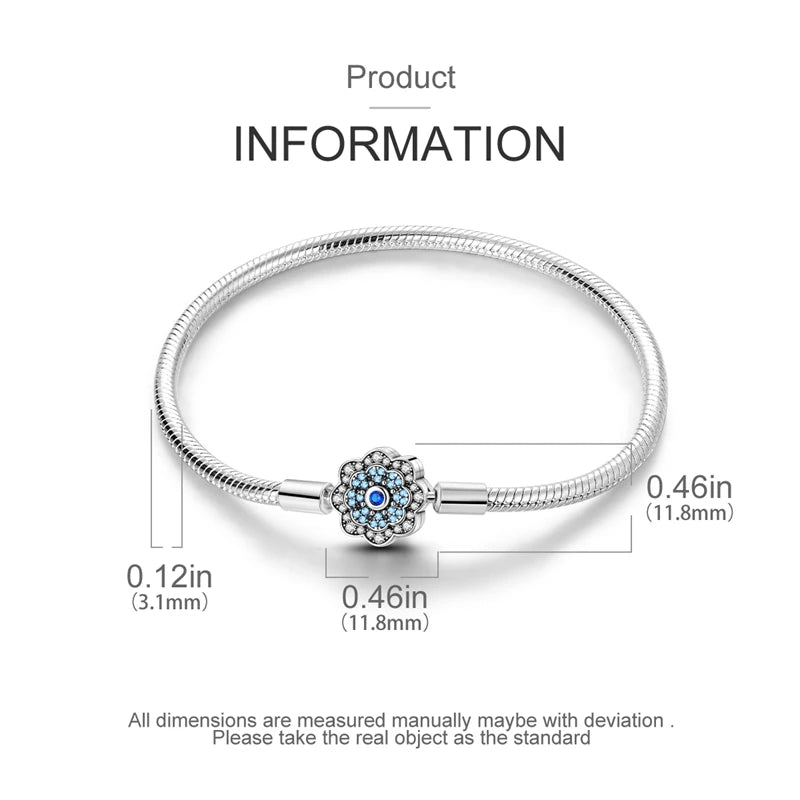 Radiant Blue Flower Clasp Sterling Silver Bracelet - Charm Bracelets