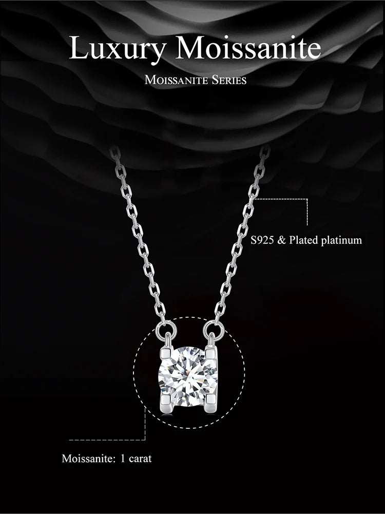 Radiant 1ct Moissanite Sterling Silver Pendant Necklace - Necklaces