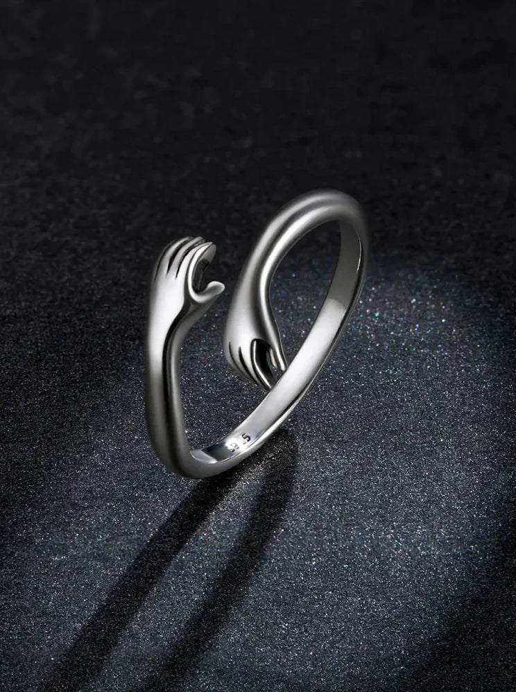 925 Sterling Silver Hug Warmth and Love Hand Adjustable Ring for Women - His Big Loving Hugs in 3 Colors - Rings