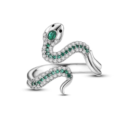 Uncoil Enchantment: Green Snake Ring with Shimmering Zirconia - Rings