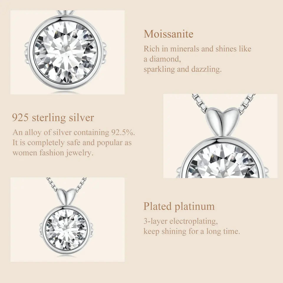 Timeless Elegance: 1.0 Carat Moissanite Sterling Silver Little Heart Chain Pendant Necklace - Necklaces
