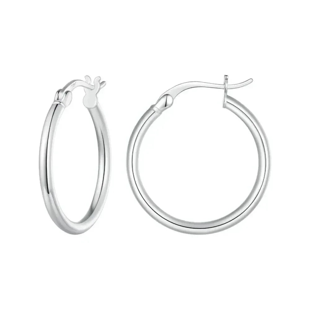 14K White Gold Plated 925 Sterling Silver Hoop Earrings Stylish And Hypoallergenic Jewelry For Women 24Mm