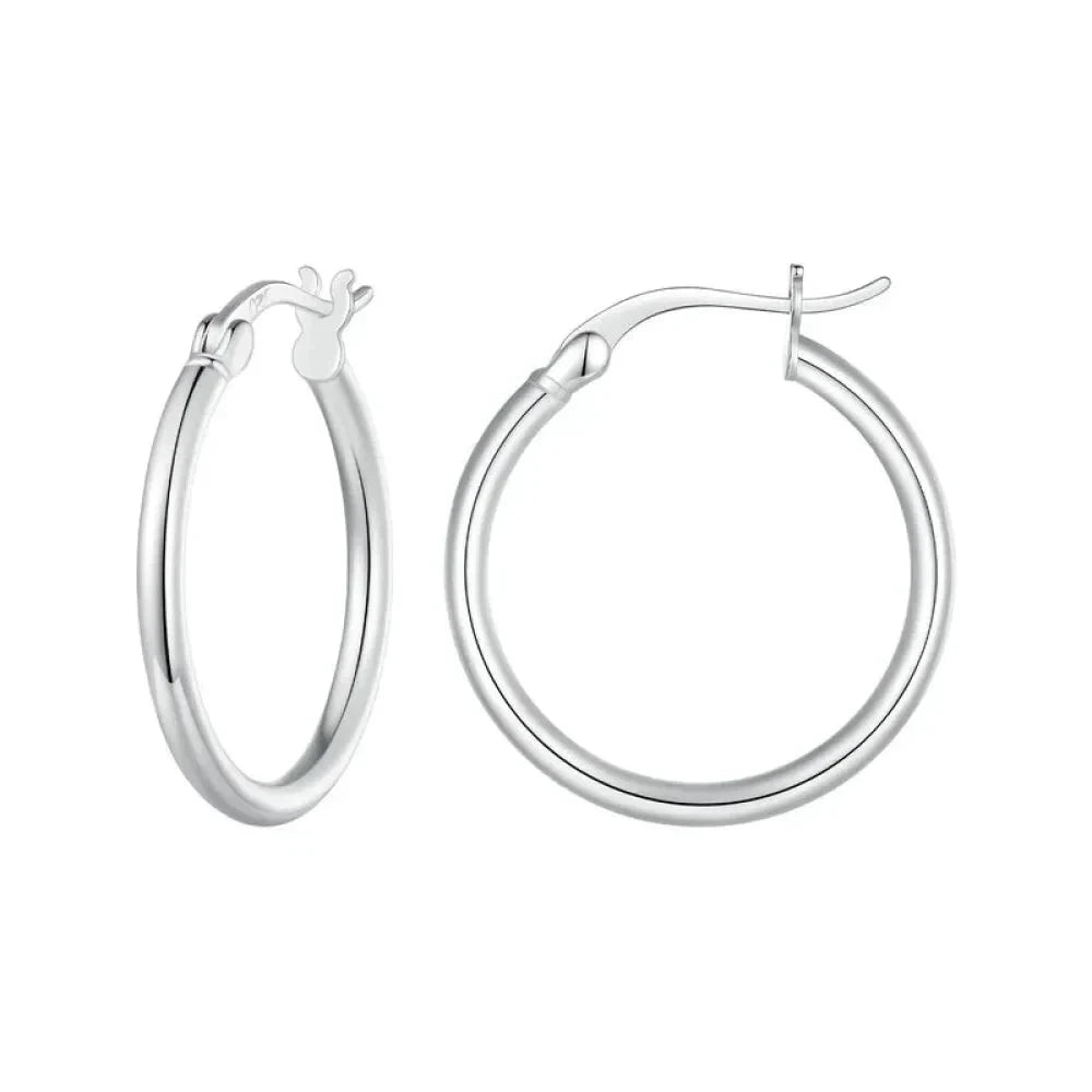 14K White Gold-Plated 925 Sterling Silver Hoop Earrings - Stylish and Hypoallergenic jewellery for Women - 24Mm
