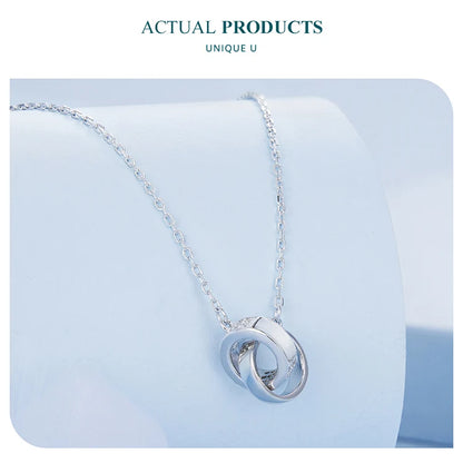 Interlocking Circles: Sterling Silver Double Ring Chain Necklace - Necklaces