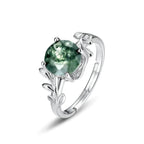 Nature’s Embrace: Adjustable Sterling Silver Moss Agate Ring Rings