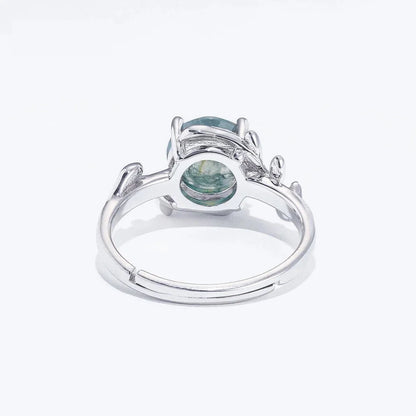 Nature’s Embrace: Adjustable Sterling Silver Moss Agate Ring - Rings