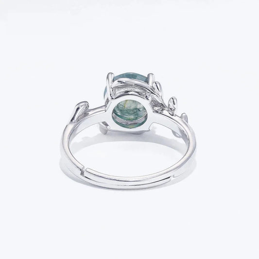 Nature’s Embrace: Adjustable Sterling Silver Moss Agate Ring - Rings