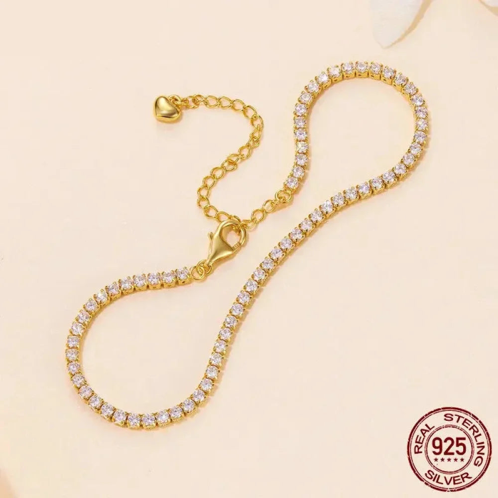 Exquisite 925 Sterling Silver Adjustable Tennis Bracelet - Platinum Plated with Clear 3mm Cubic Zirconia - Bracelets