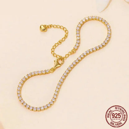 Exquisite 925 Sterling Silver Adjustable Tennis Bracelet - Platinum Plated with Clear 3mm Cubic Zirconia - Bracelets