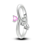 Playful Cat Heart Sterling Silver Ring Rings
