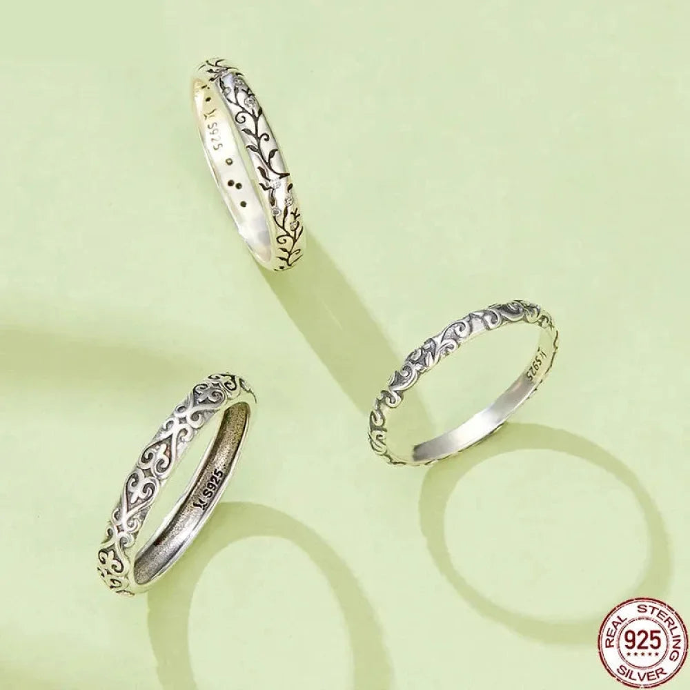 Vintage 925 Sterling Silver Embossed Pattern Ring - Elegant Fine jewellery for Women - Rings