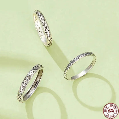 Vintage 925 Sterling Silver Embossed Pattern Ring - Elegant Fine jewellery for Women - Rings