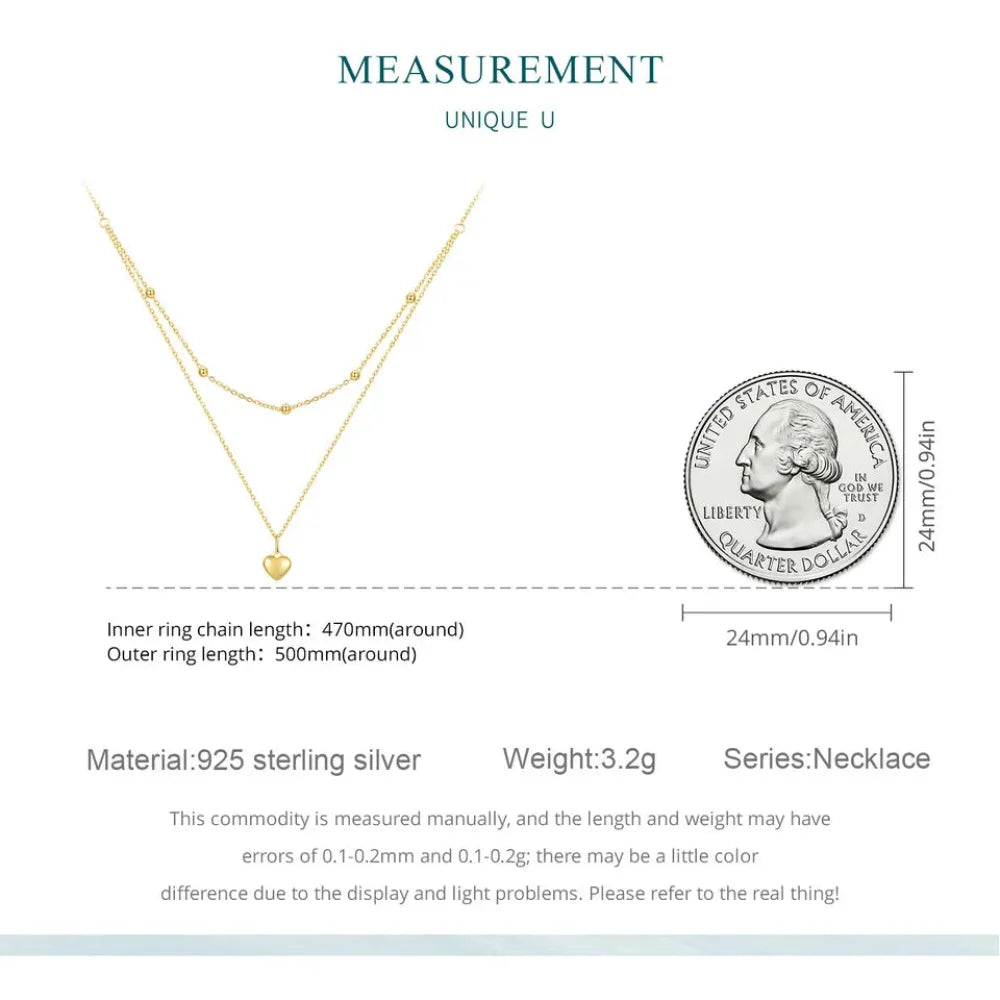 925 Sterling Silver Heart Pendant Necklace - Elegant Double Layer Choker for Women - BSN168 - Necklaces