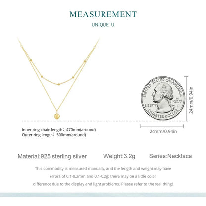 925 Sterling Silver Heart Pendant Necklace - Elegant Double Layer Choker for Women - BSN168 - Necklaces