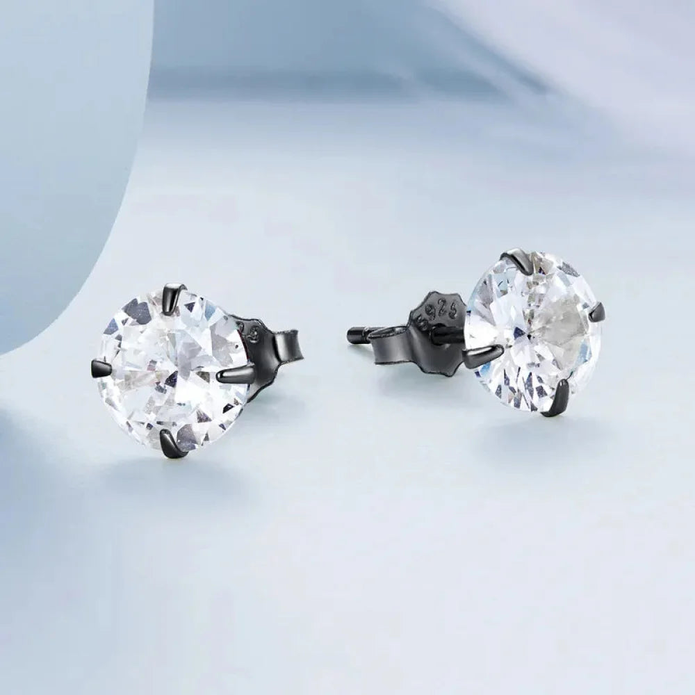 CZ Stud Earrings - 925 Sterling Silver Platinum Plated - Round Cubic Zirconia Hypoallergenic 4mm 5mm 6mm 7mm BSE166