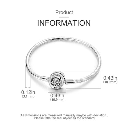 Elegant Sterling Silver Rose Clasp Snake Chain Bracelet - Charm Bracelets