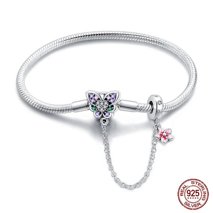 Ethereal Butterfly Sterling Silver Charm Bracelet With Safety Chain - 20 Cm - Bracelets