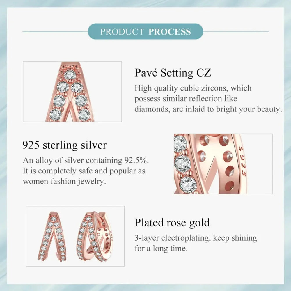 925 Sterling Silver Elegant Geometry Zircon Crystal Double Rings Ear Hoop Earrings