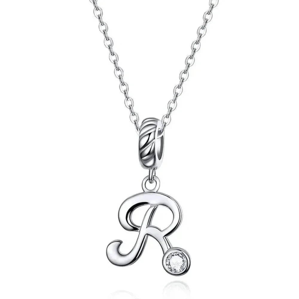 Chic and Timeless 925 Sterling Silver Initial Pendant Necklace | Platinum Plated Vintage Letter A to Z | Women’s Fine