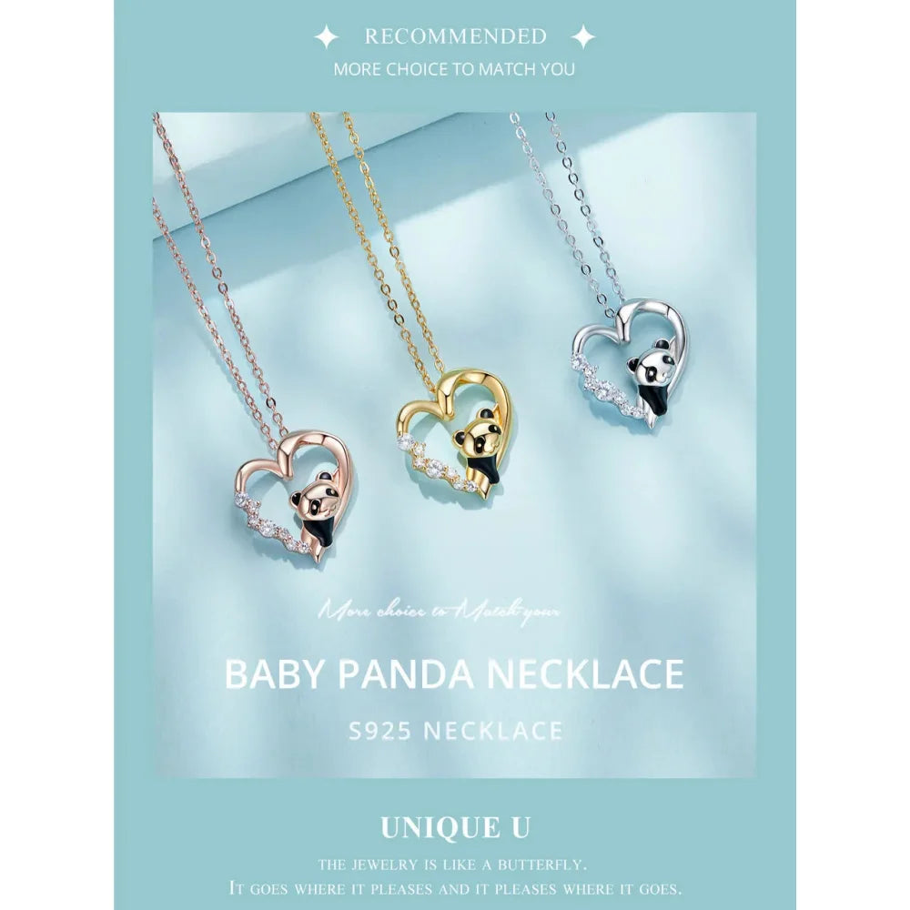 925 Sterling Silver Baby Panda Crystal Necklace | Enamel Cute Animal Charm Chain Link | Women’s Gift - 17.71’’ SCN453