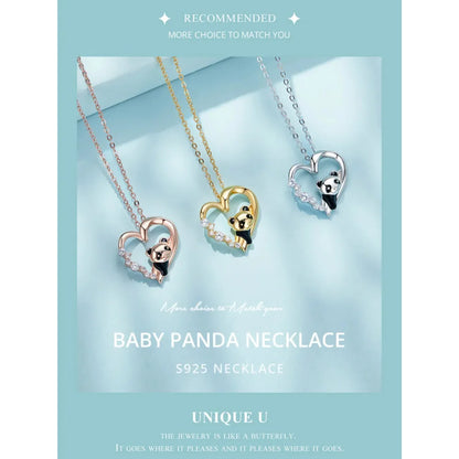 925 Sterling Silver Baby Panda Crystal Necklace | Enamel Cute Animal Charm Chain Link | Women’s Gift - 17.71’’ SCN453
