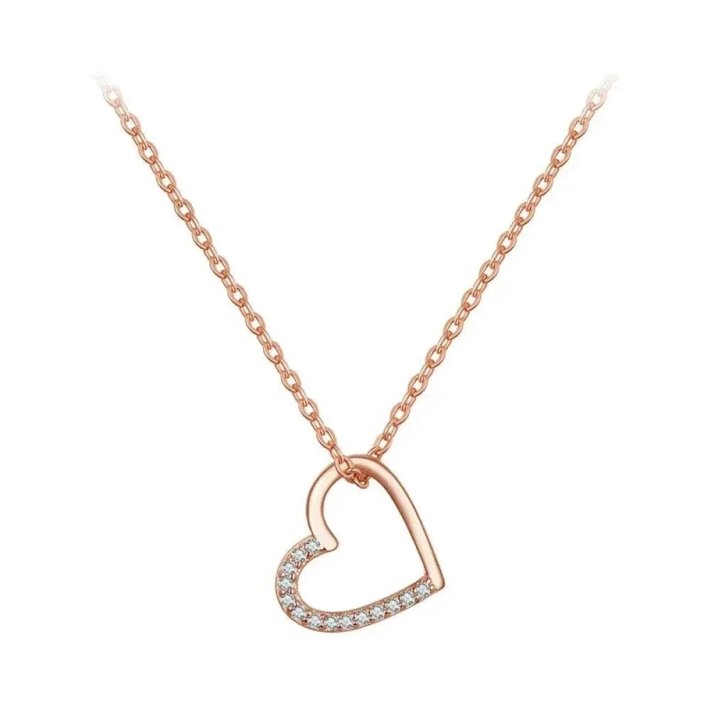 Genuine 925 Sterling Silver The Shape of Love Chain Necklace for Women - Fine jewellery 18.11’’ Collar - Rose Gold
