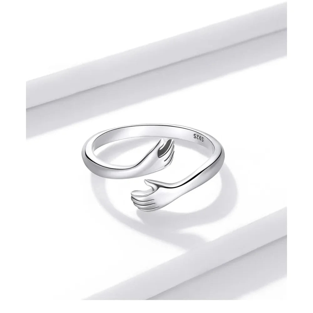 925 Sterling Silver Hug Warmth and Love Hand Adjustable Ring for Women - His Big Loving Hugs in 3 Colors - Rings
