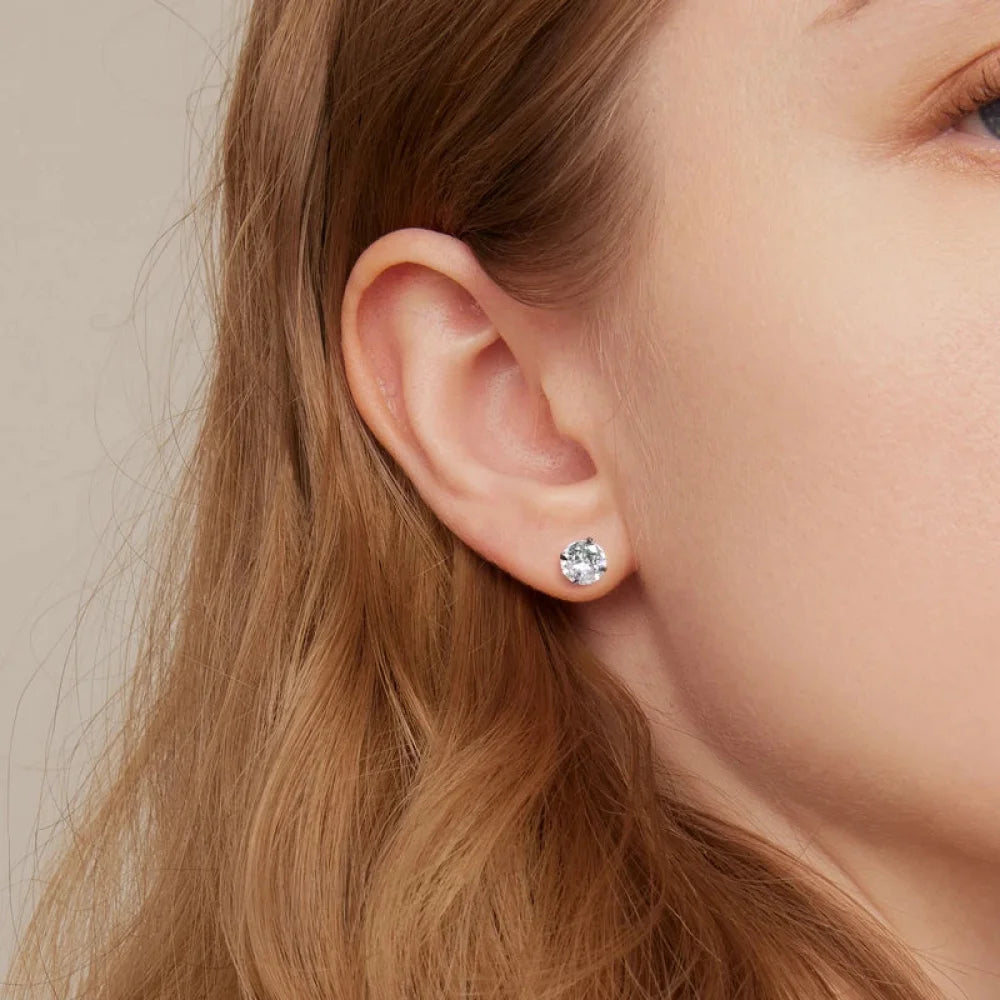 CZ Stud Earrings - 925 Sterling Silver Platinum Plated - Round Cubic Zirconia Hypoallergenic 4mm 5mm 6mm 7mm BSE166