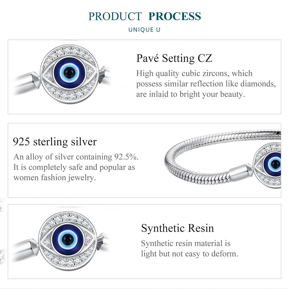Protective Evil Eye Charm Sterling Silver Snake Chain Bracelet - Bracelets