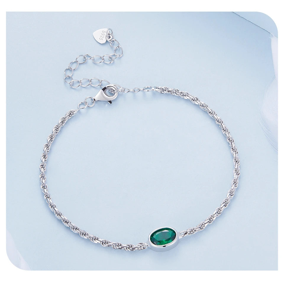 Elegant Green Zircon Chopin Sterling Silver Bracelet - Bracelets