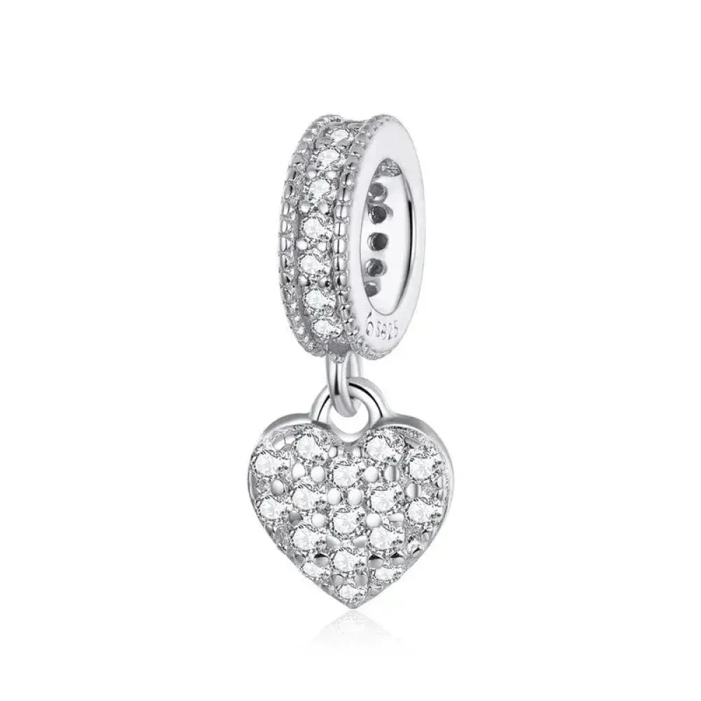 925 Sterling Silver Clear 5A Crystal Collection Family Heart Cross Charm Beads For Bracelet & Necklace Pendant Bsc211