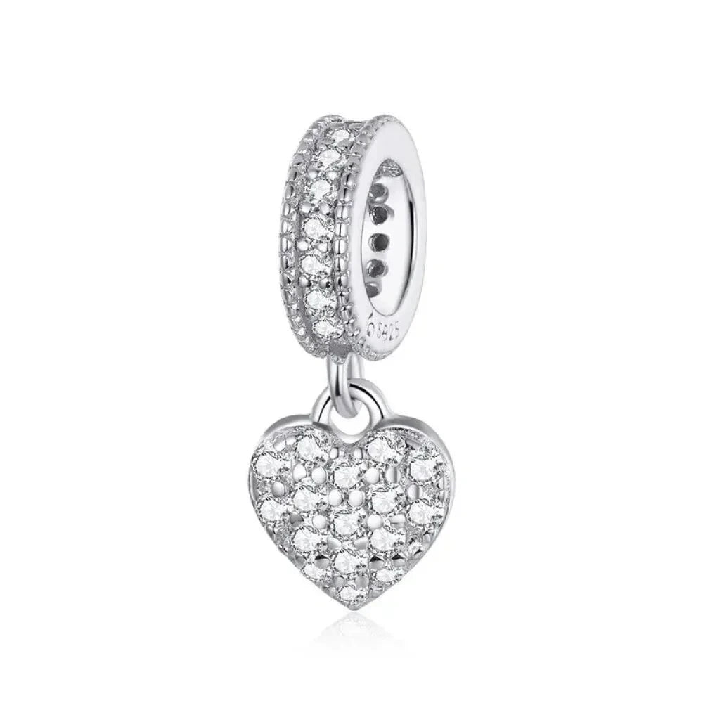 925 Sterling Silver Clear 5A Crystal Collection Family Heart Cross Charm Beads for Bracelet & Necklace Pendant - Bsc211