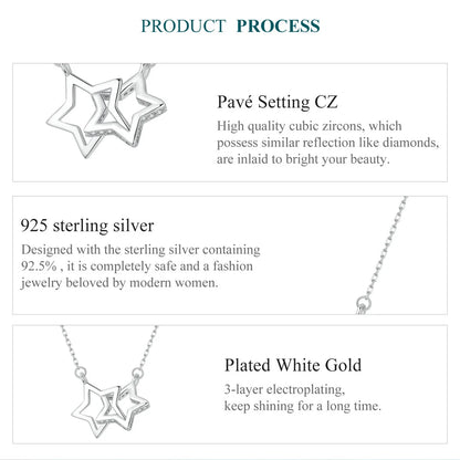 Connected Hearts: Sterling Silver Star/Heart/Cat Pendant Necklace - Necklaces