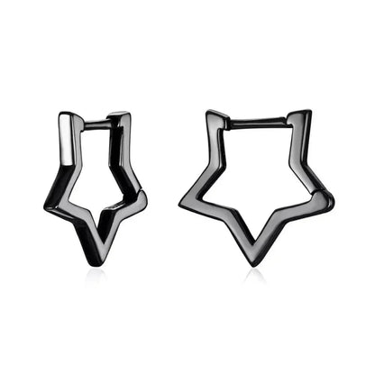925 Sterling Silver Starlike Earrings - Minimalist Star Shape Ear Buckle for Women - Fashion jewellery SCE1136 - Black