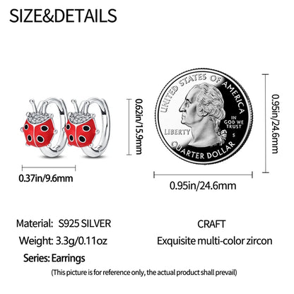 Ladybug Sterling Silver Hoop Earrings With Cubic Zirconia
