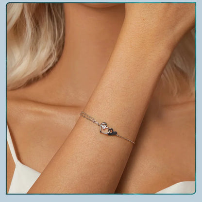 Double Hearts of Love - Sterling Silver Bracelet with Adjustable Chain - Bracelets