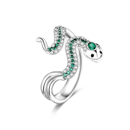 Uncoil Enchantment: Green Snake Ring with Shimmering Zirconia - Rings