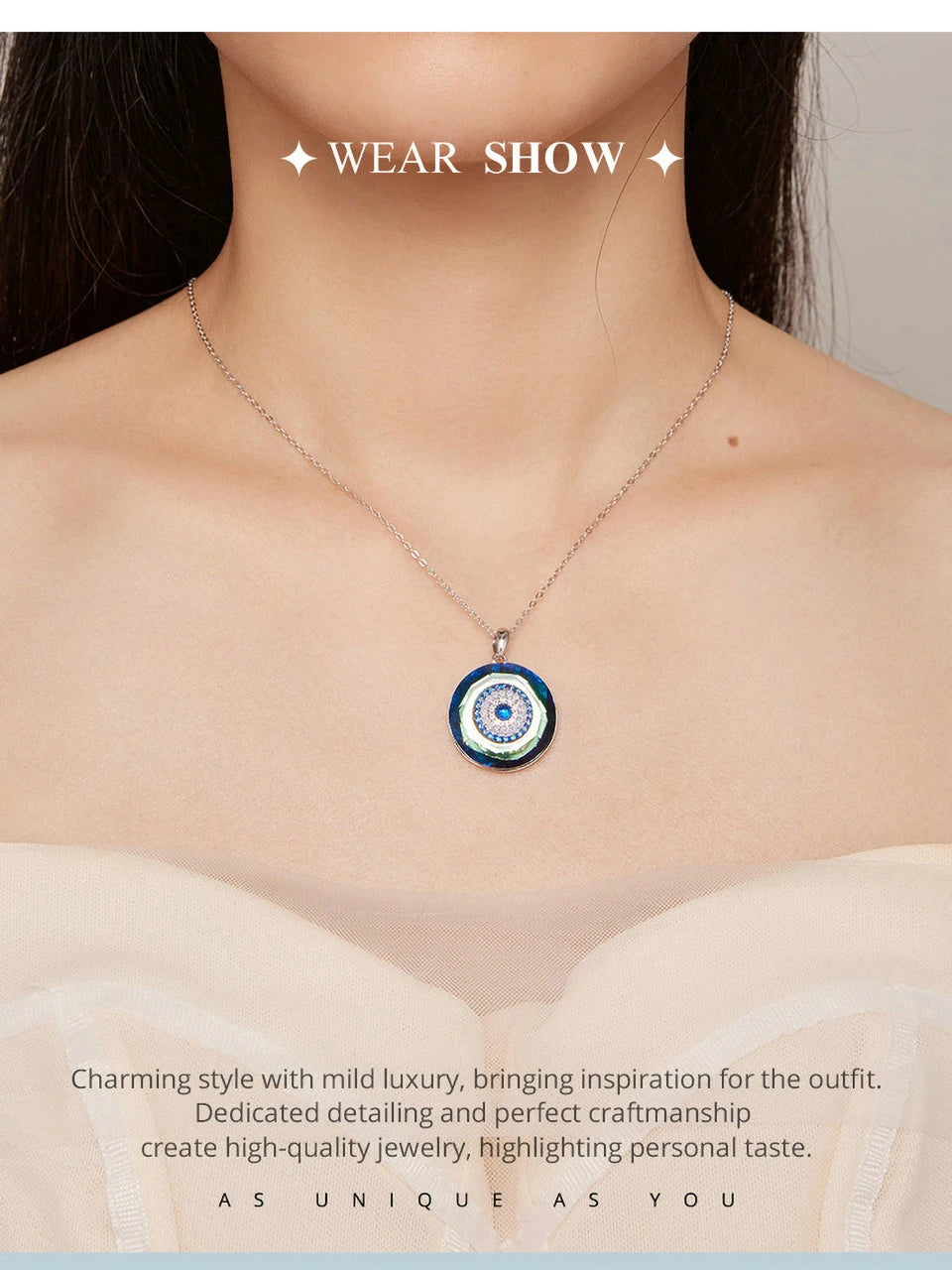 Celestial Harmony: Angel Ring Evil Eye & Tree of Life Sterling Silver Necklace - Pendant Necklaces