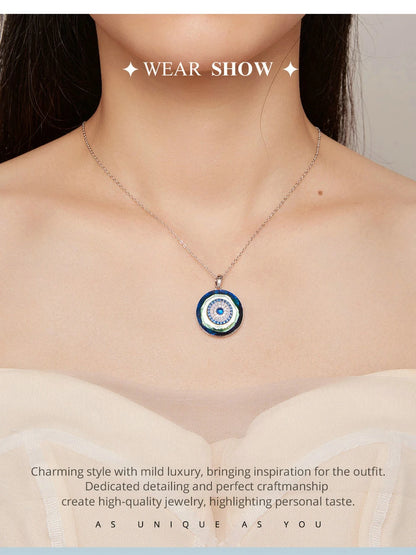 Celestial Harmony: Angel Ring Evil Eye & Tree of Life Sterling Silver Necklace - Pendant Necklaces