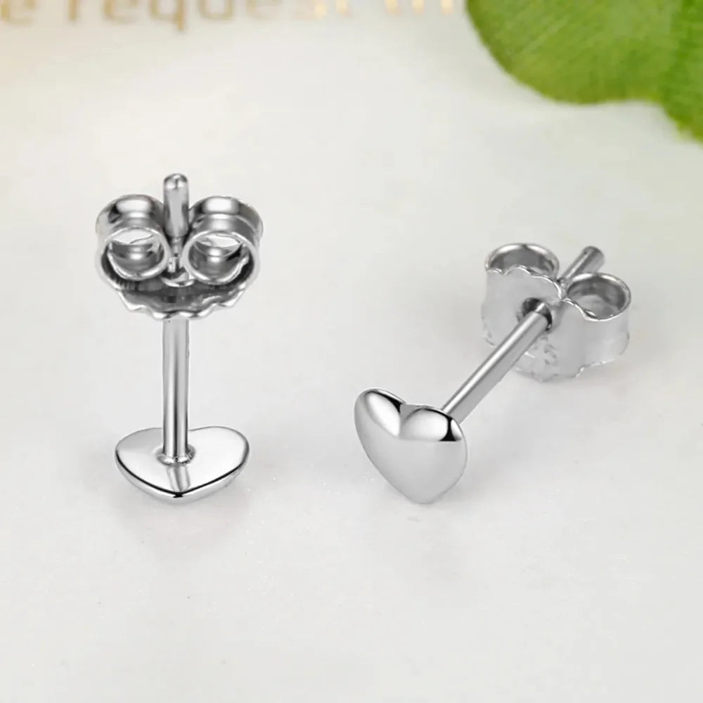 925 Sterling Silver Petite Plain Hearts Stud Earrings | Minimalist Fine jewellery