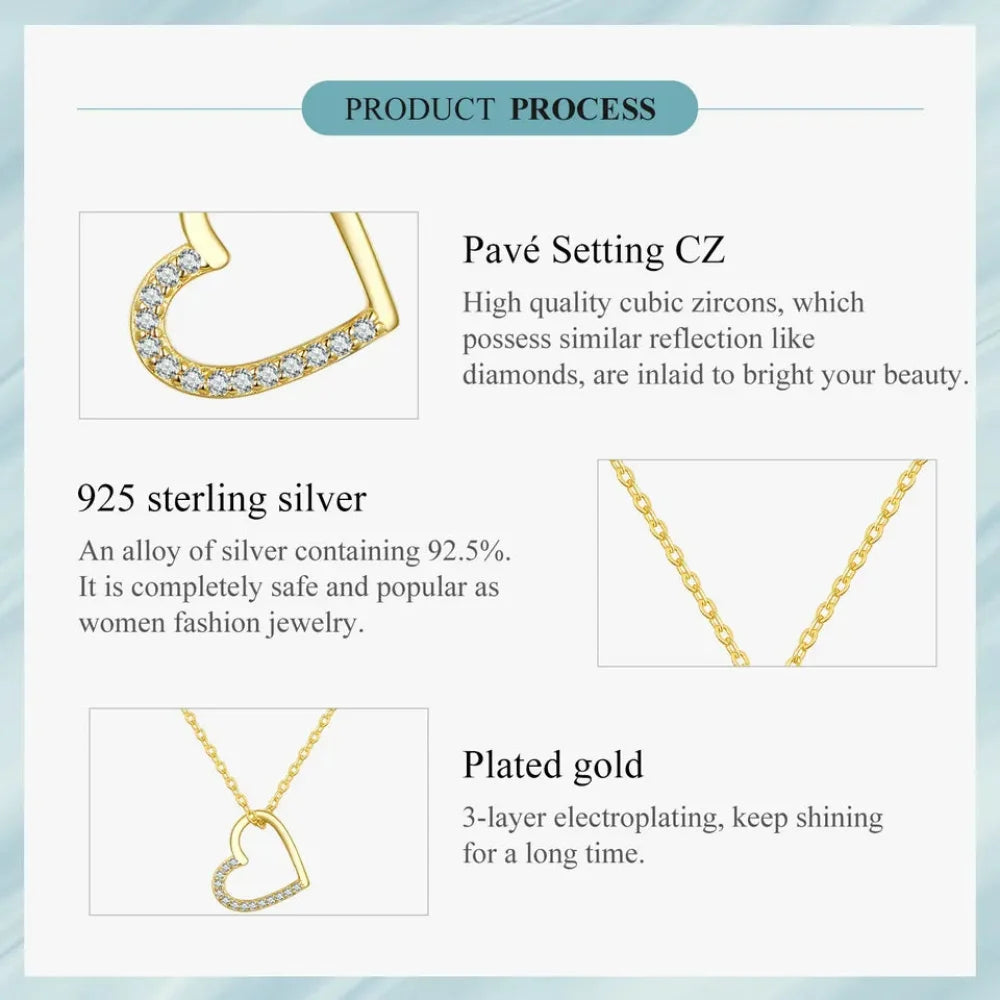 Genuine 925 Sterling Silver The Shape of Love Chain Necklace for Women - Fine jewellery 18.11’’ Collar - Necklaces