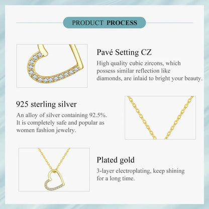 Genuine 925 Sterling Silver The Shape of Love Chain Necklace for Women - Fine jewellery 18.11’’ Collar - Necklaces