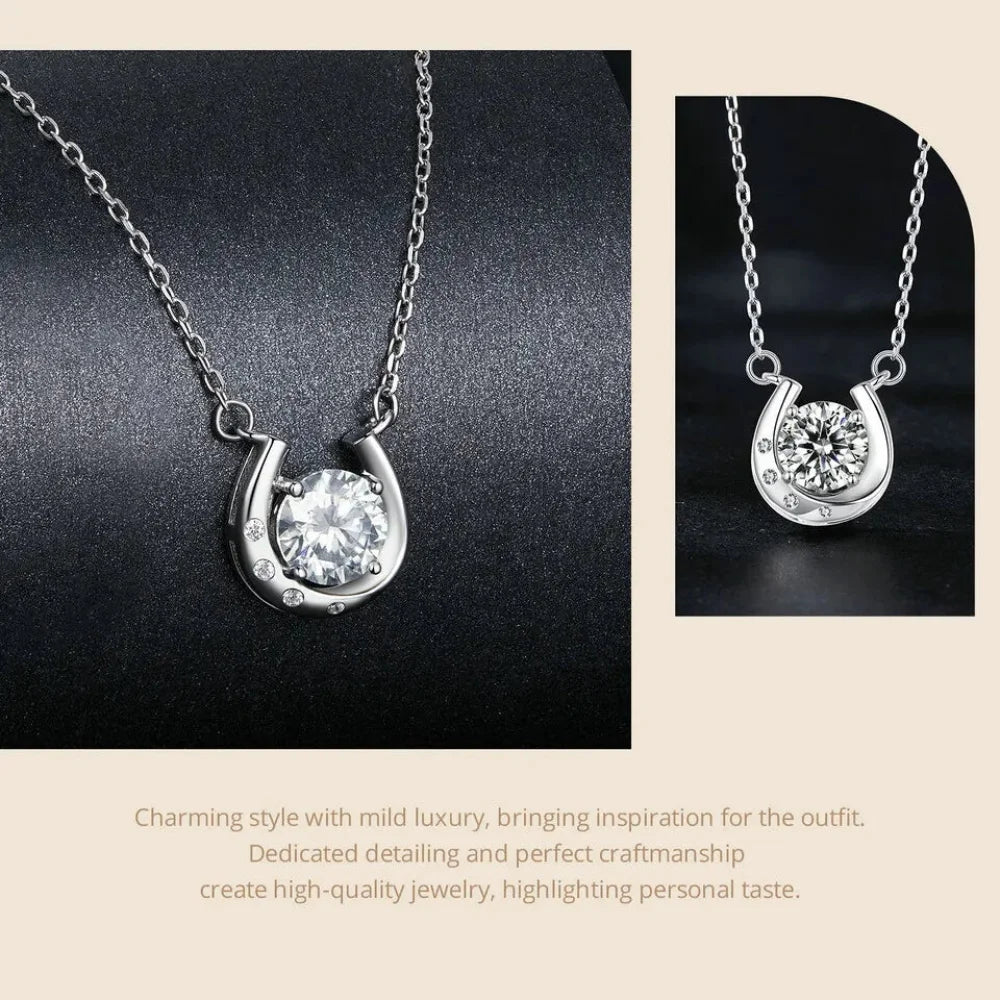 Lucky Charm - Sterling Silver Horseshoe Necklace with Sparkling Moissanite - Necklaces