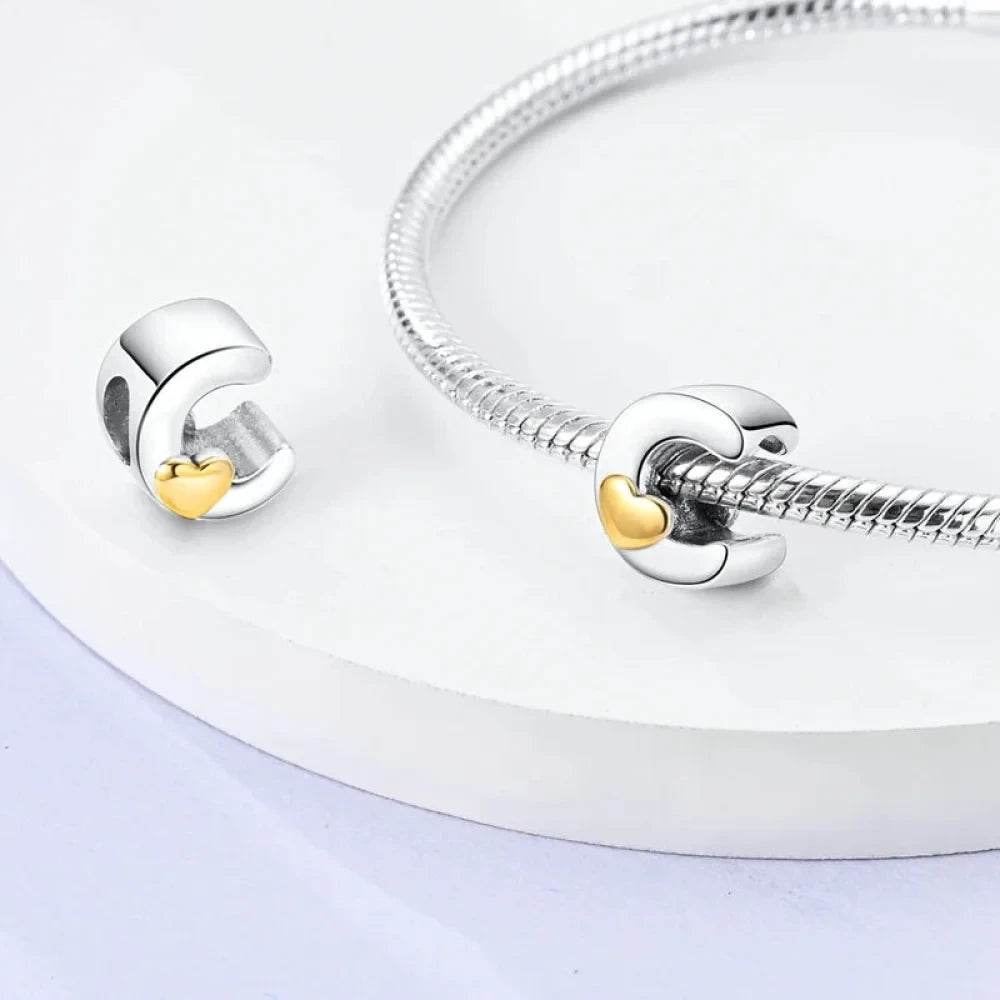 Personalize Your Bracelet: 925 Silver Alphabet Bead with Gold Heart - Charms