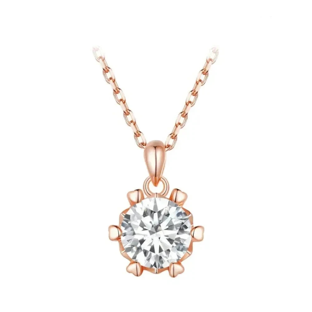 Stunning 1 Carat Moissanite Pendant Necklace | 925 Sterling Silver | Wedding & Bridal Fine Jewelry Rose Gold / Ct