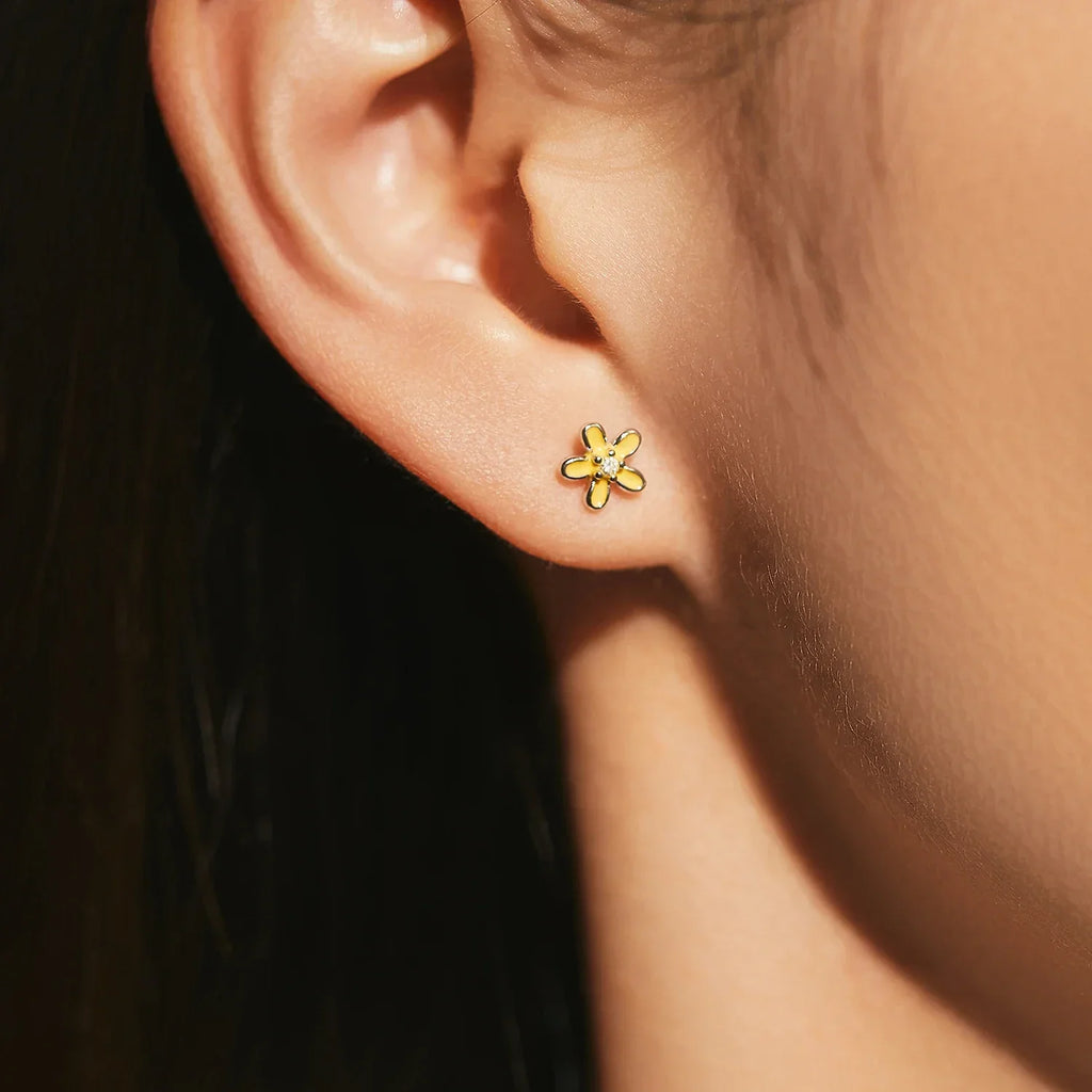 925 Sterling Silver Colorful Enamel Flower Stud Earrings Minimalist & Cute