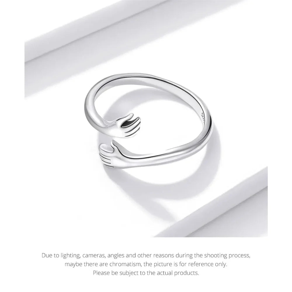 925 Sterling Silver Hug Warmth and Love Hand Adjustable Ring for Women - His Big Loving Hugs in 3 Colors - Rings